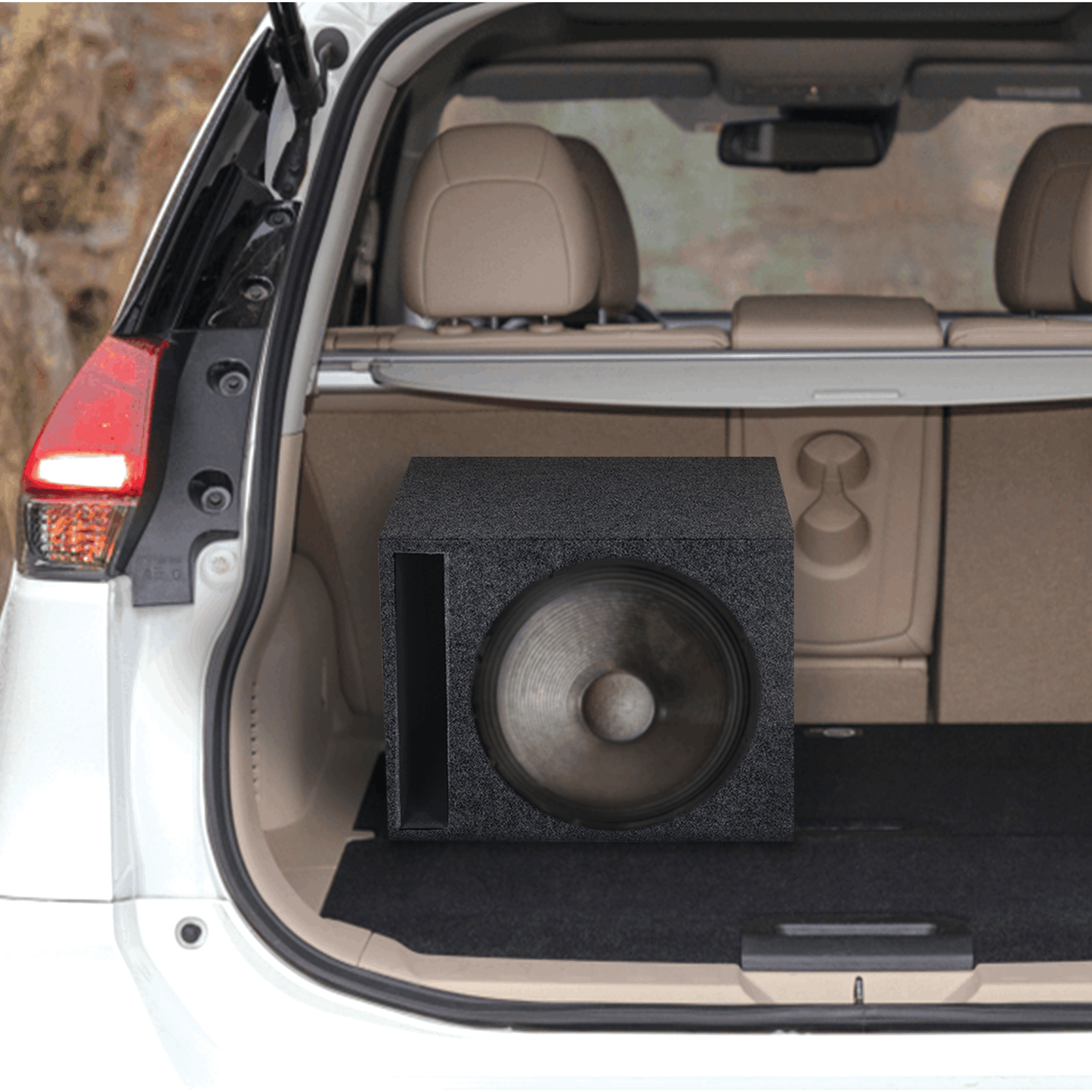 QPower 15 Inch Heavy-Duty Single Vented Carpet Covered Durable Car Audio Vehicle Subwoofer Enclosure Woofer Box, Charcoal Gray