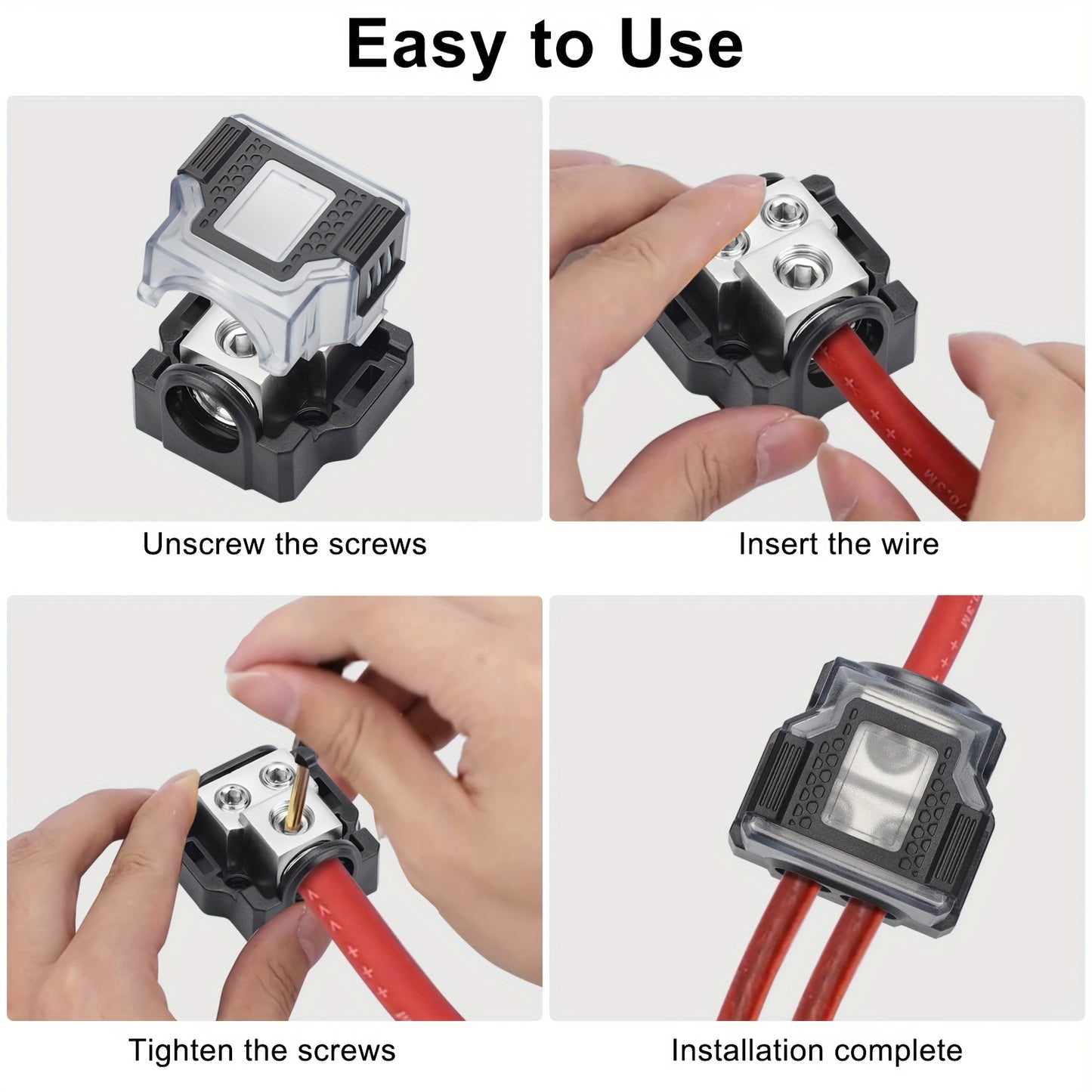 Universal Power Distribution Block, 2/3/4 Way Amplifier Connector, For Car & Marine Audio Enthusiasts, Multiple Gauge Outputs 0/2/4 AWG and 4/8/10 AWG, for Upgrading Car Stereo Systems & Car Audio, Without Battery