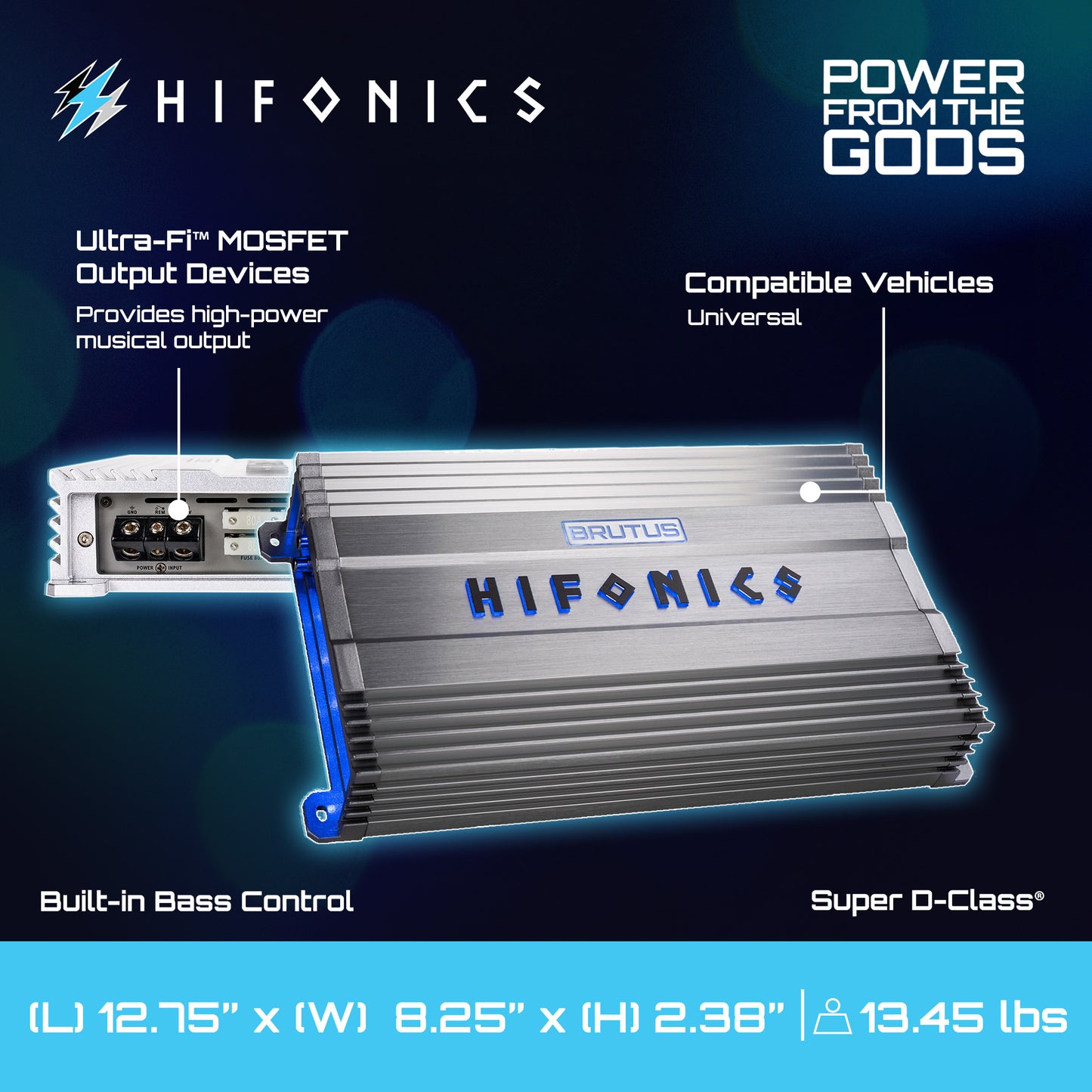 Hifonics BG-1900.1D Brutus Gamma Monoblock Super D Class 1900 Watt Car Audio Sound System Subwoofer Speaker Amp Amplifier with Bass Knob