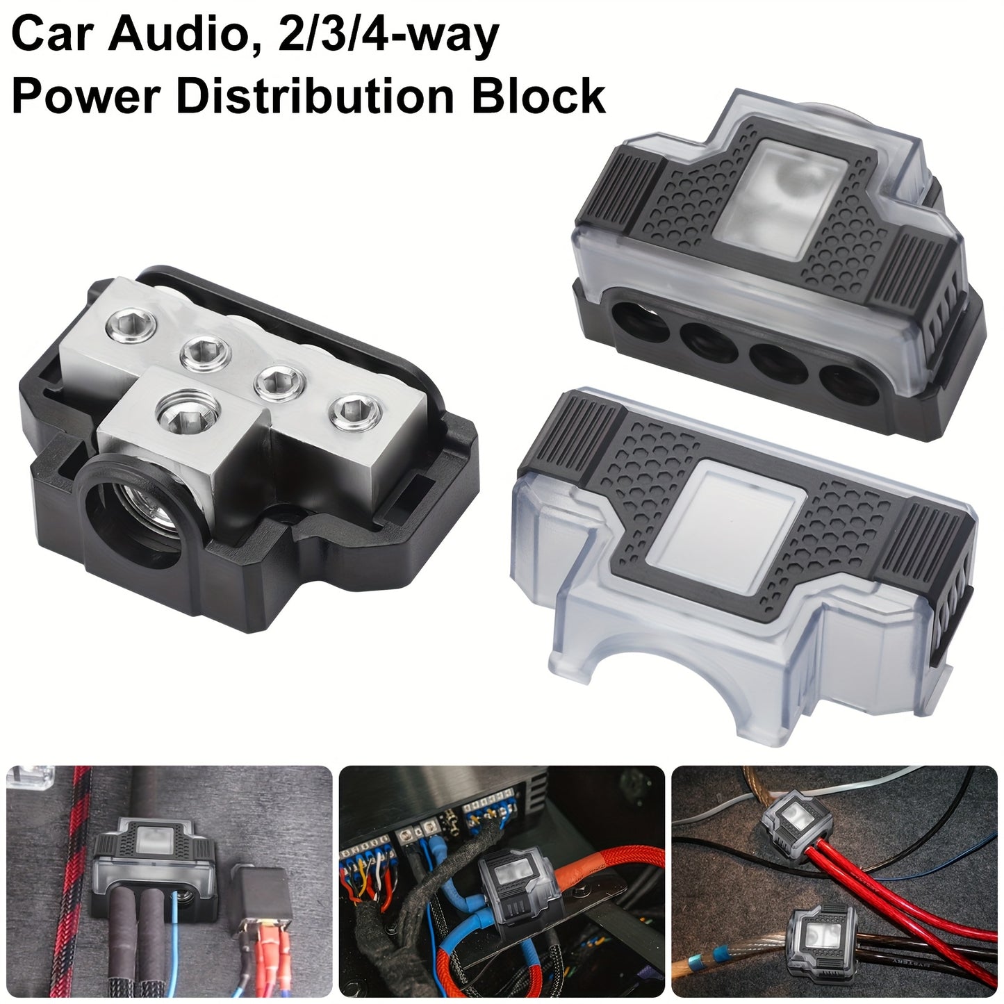 Universal Power Distribution Block, 2/3/4 Way Amplifier Connector, For Car & Marine Audio Enthusiasts, Multiple Gauge Outputs 0/2/4 AWG and 4/8/10 AWG, for Upgrading Car Stereo Systems & Car Audio, Without Battery