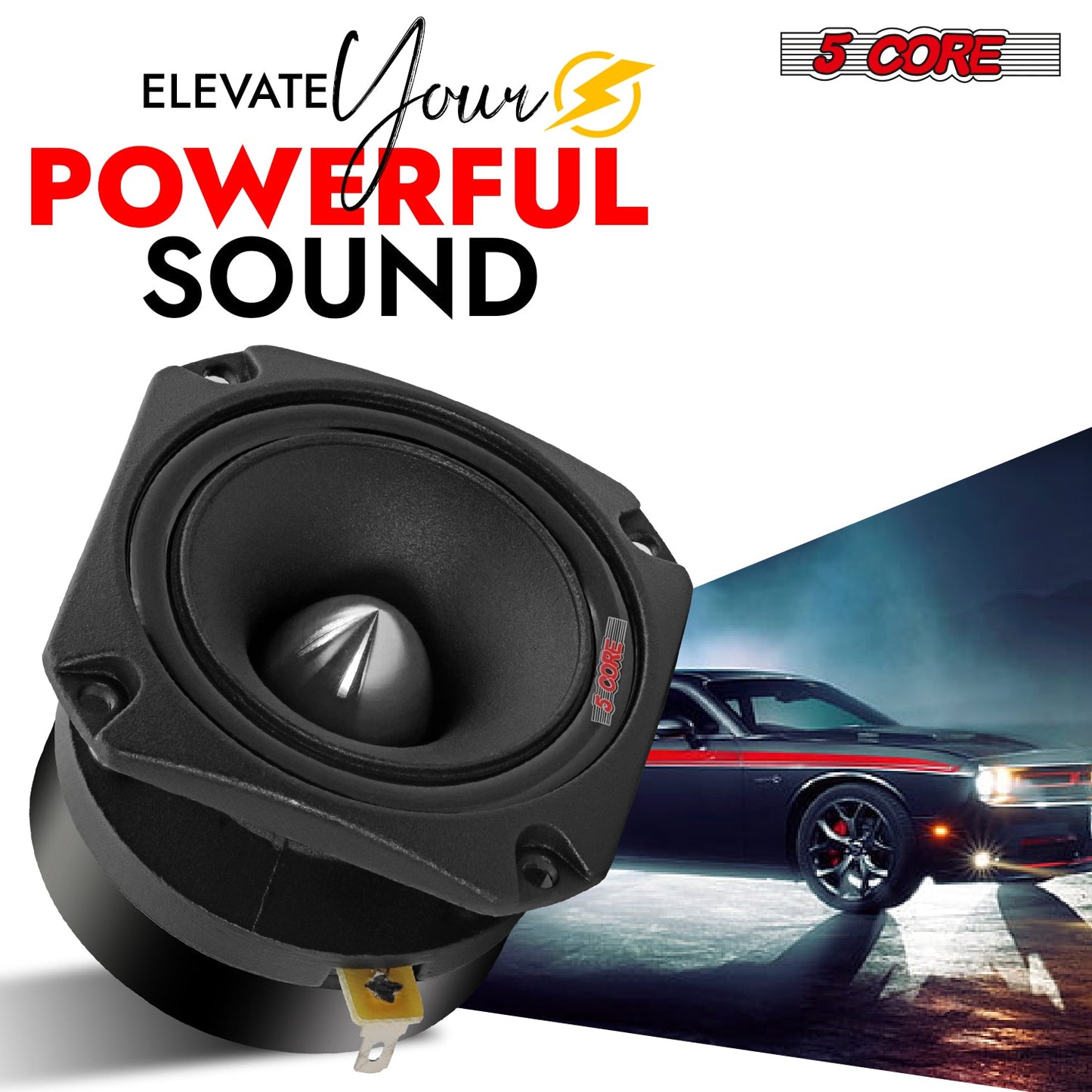 5 CORE Tweeters Speakers Car Audio Pair 600W Combined Peak 4 Ohm 3.5 Inch Aluminum Super Bullet Tuiters para Sonido para Carro - TW BLT 150 BLK Pair
