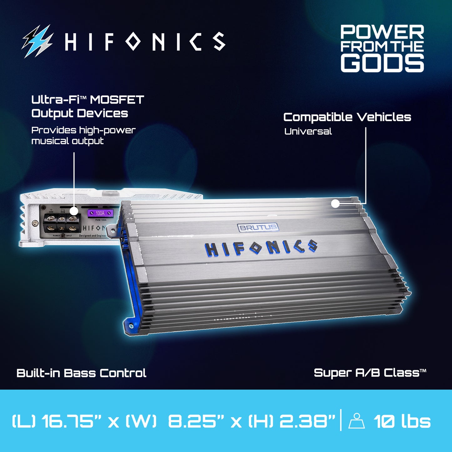 Hifonics Brutus Gamma Monoblock Super D Class Car Audio Sound System Subwoofer Speaker Amp Amplifier with Bass Knob