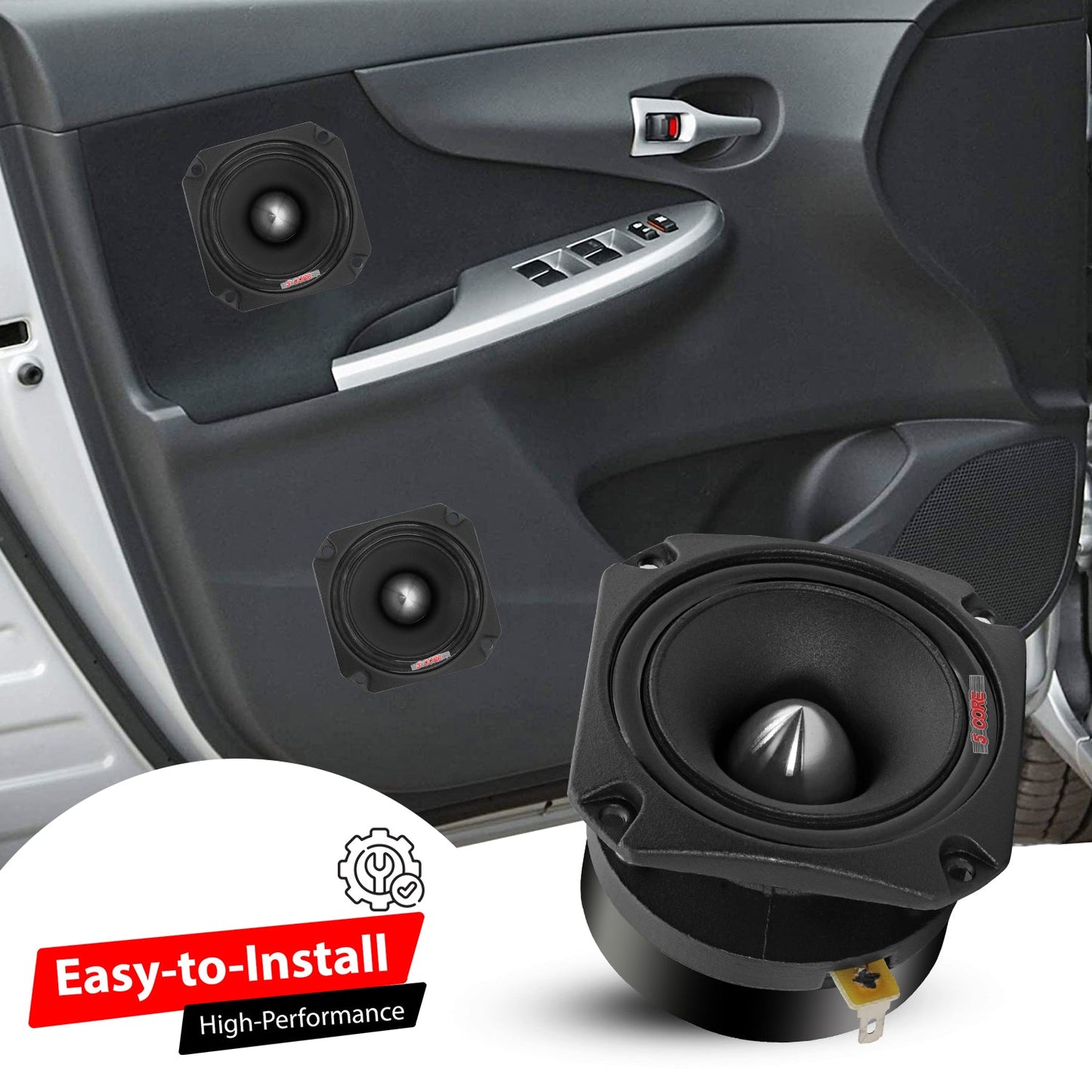 5 CORE Tweeters Speakers Car Audio Pair 600W Combined Peak 4 Ohm 3.5 Inch Aluminum Super Bullet Tuiters para Sonido para Carro - TW BLT 150 BLK Pair