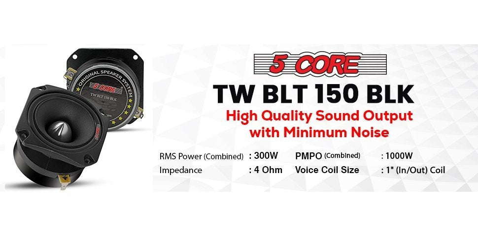 5 CORE Tweeters Speakers Car Audio Pair 600W Combined Peak 4 Ohm 3.5 Inch Aluminum Super Bullet Tuiters para Sonido para Carro - TW BLT 150 BLK Pair