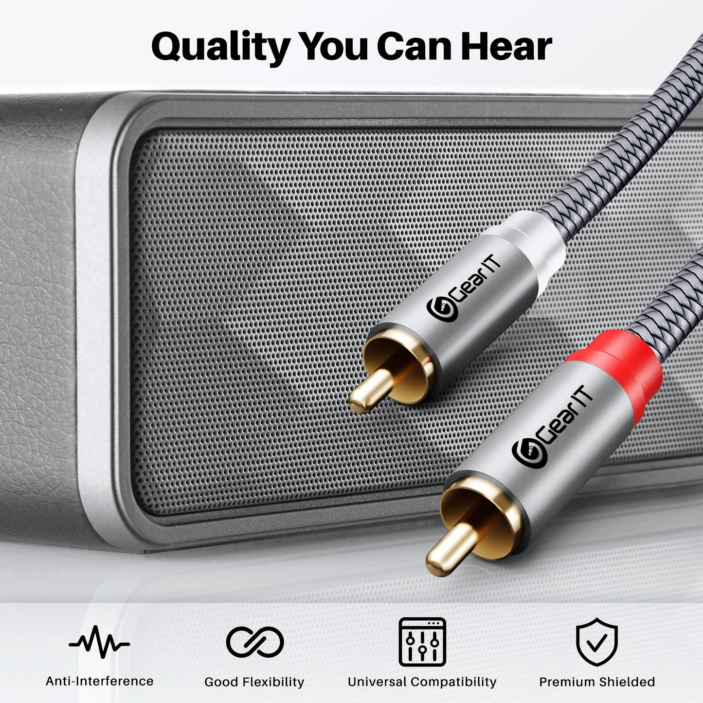 GEARit RCA Cable (50FT) 2RCA Male to 2RCA Male Stereo Audio Cables Shielded Braided RCA Stereo Cable for Home Theater, HDTV, Amplifiers, Hi-Fi Systems, Car Audio, Speakers