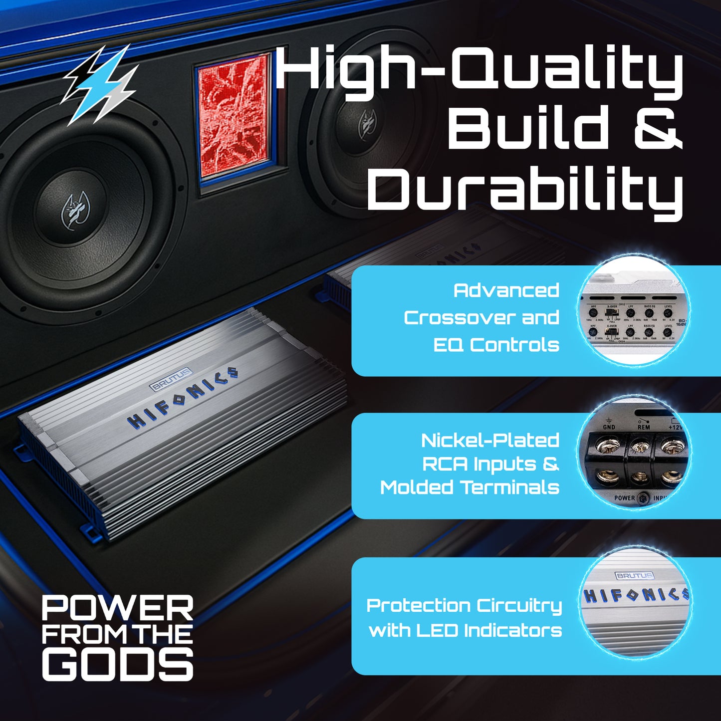 Hifonics Brutus Gamma Monoblock Super D Class Car Audio Sound System Subwoofer Speaker Amp Amplifier with Bass Knob