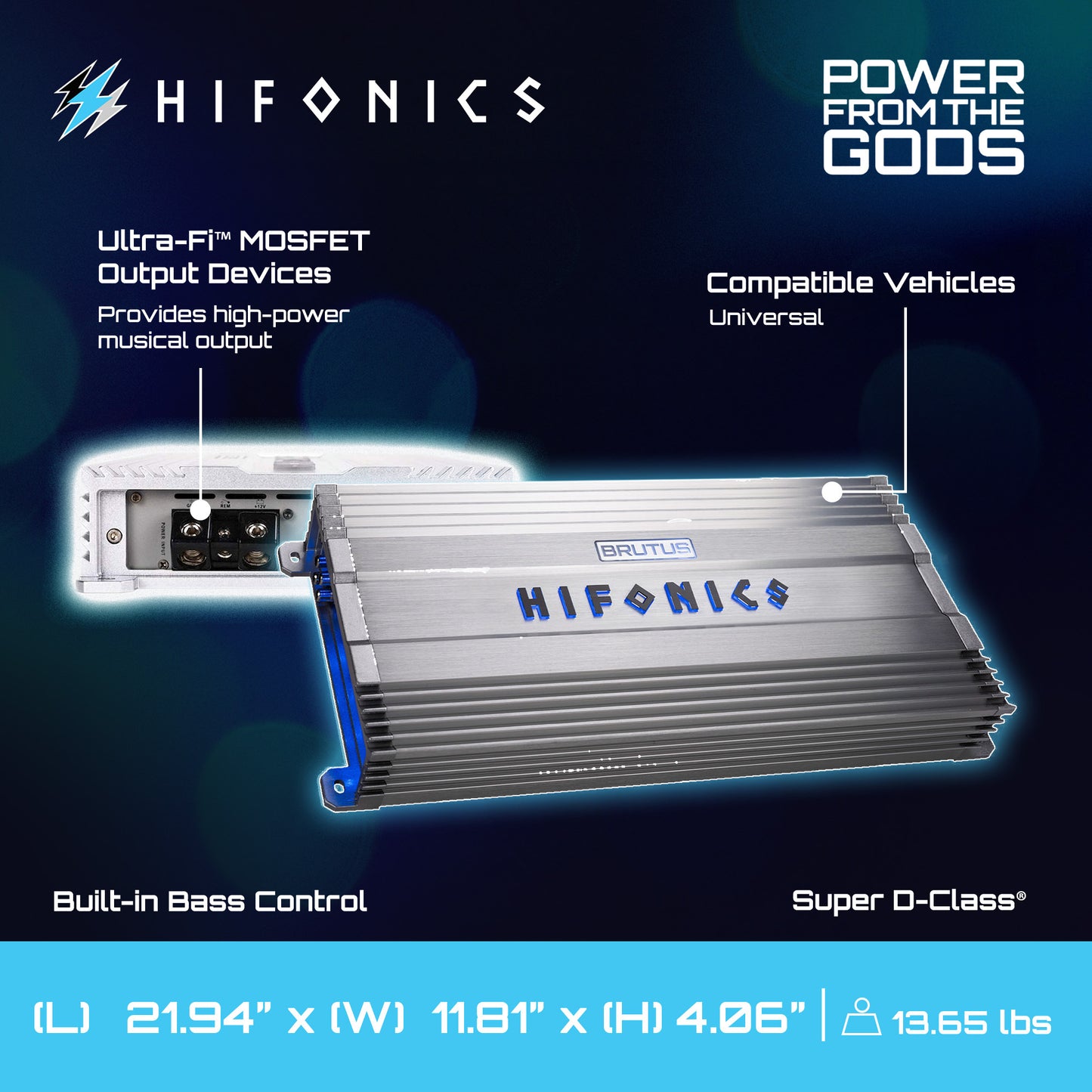 Hifonics Brutus Gamma Monoblock Super D Class Car Audio Sound System Subwoofer Speaker Amp Amplifier with Bass Knob