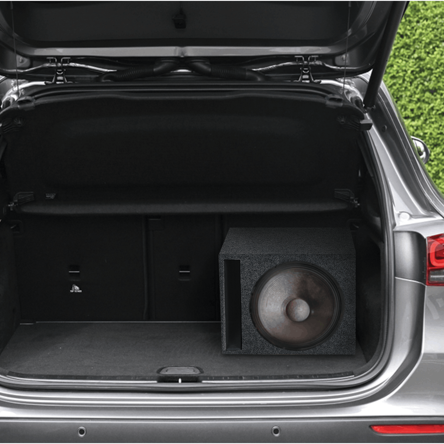 QPower 15 Inch Heavy-Duty Single Vented Carpet Covered Durable Car Audio Vehicle Subwoofer Enclosure Woofer Box, Charcoal Gray