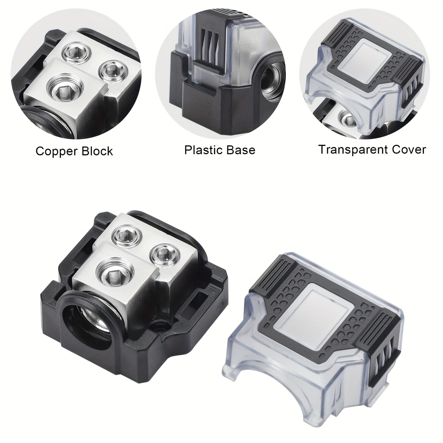 Universal Power Distribution Block, 2/3/4 Way Amplifier Connector, For Car & Marine Audio Enthusiasts, Multiple Gauge Outputs 0/2/4 AWG and 4/8/10 AWG, for Upgrading Car Stereo Systems & Car Audio, Without Battery