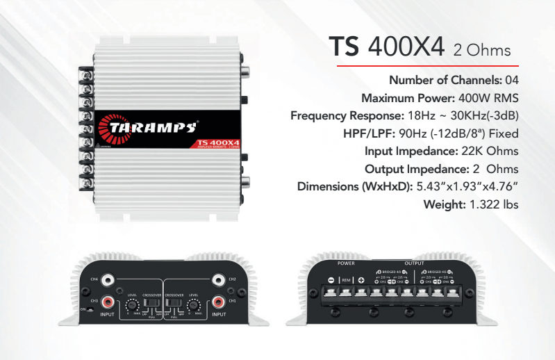 TS400X4 400W RMS 4 Channel Amplifier Ultra Compact Class D 2 Ohm Stable for Car Audio Systems Ships from USA