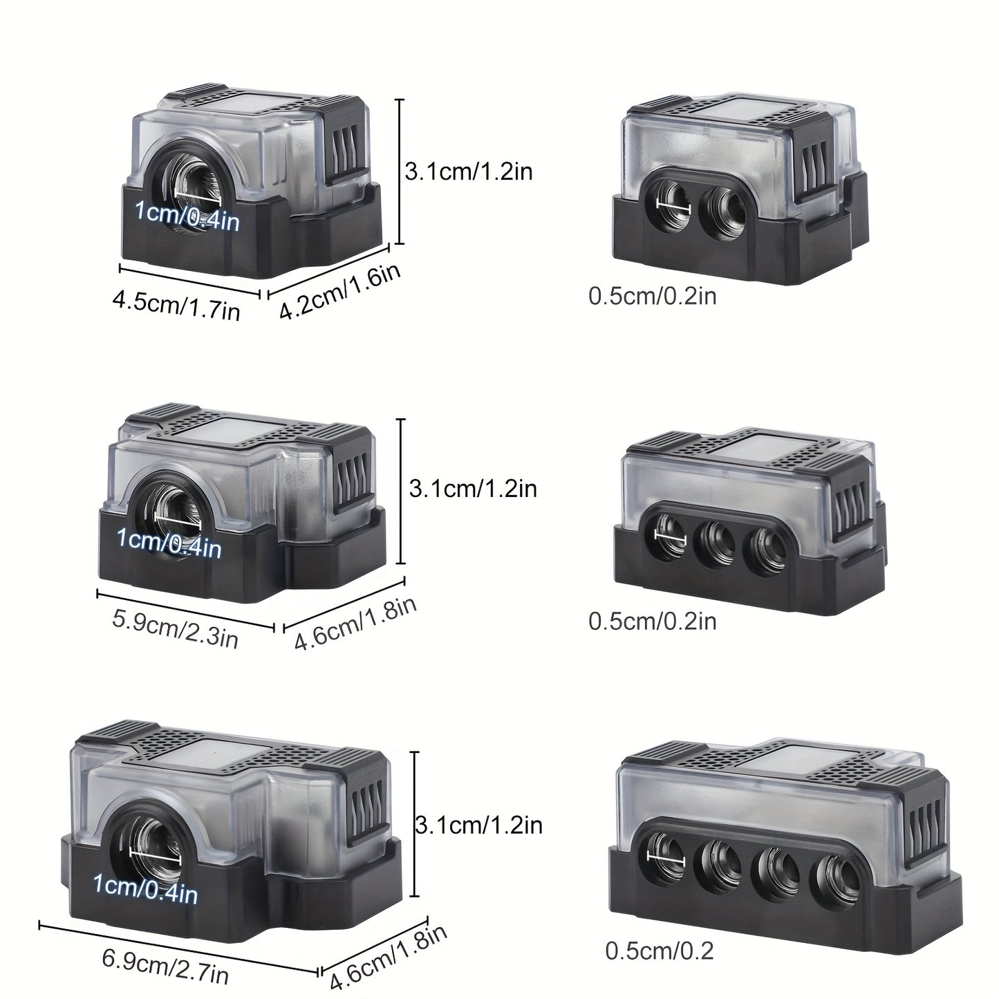 Universal Power Distribution Block, 2/3/4 Way Amplifier Connector, For Car & Marine Audio Enthusiasts, Multiple Gauge Outputs 0/2/4 AWG and 4/8/10 AWG, for Upgrading Car Stereo Systems & Car Audio, Without Battery
