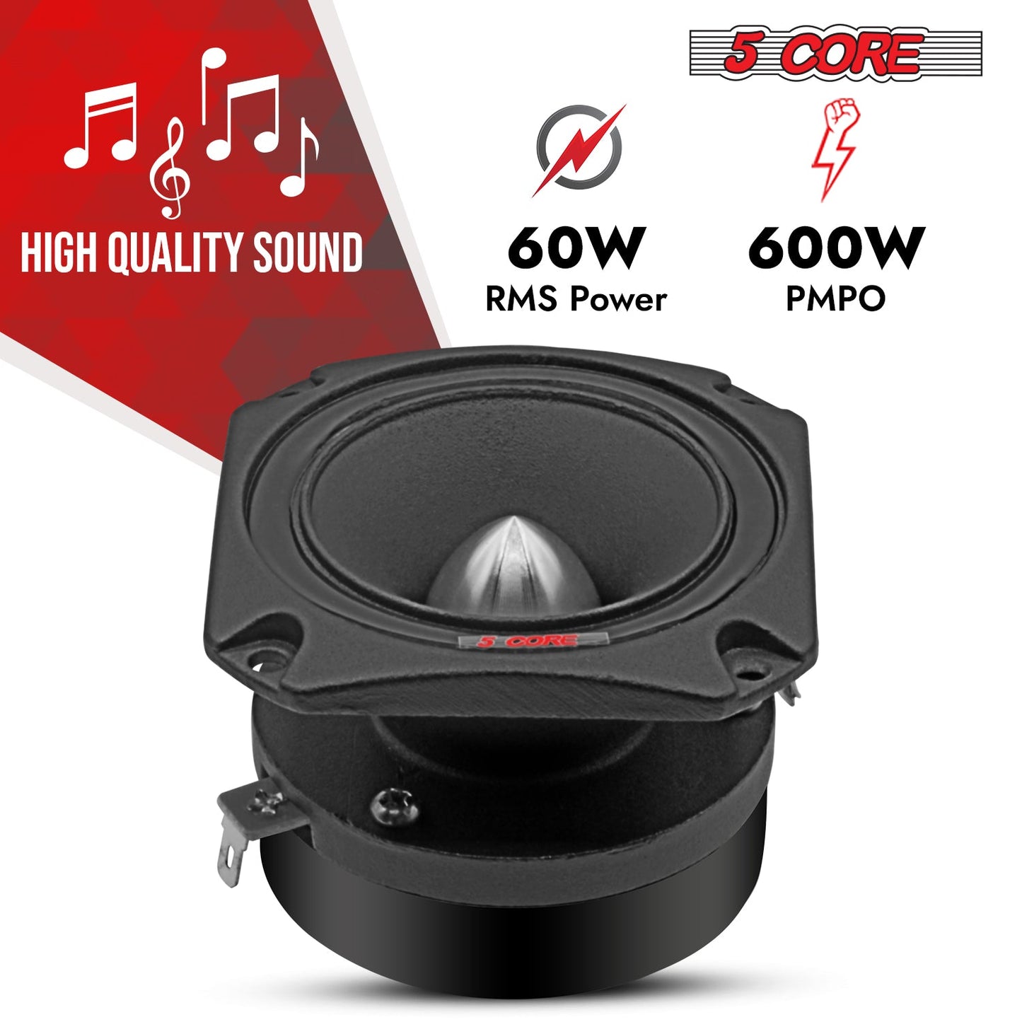5 CORE Tweeters Speakers Car Audio Pair 600W Combined Peak 4 Ohm 3.5 Inch Aluminum Super Bullet Tuiters para Sonido para Carro - TW BLT 150 BLK Pair