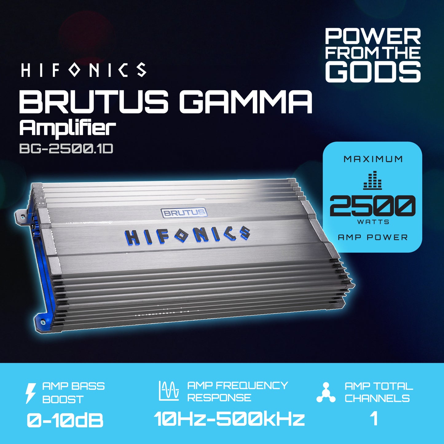 Hifonics Brutus Gamma Monoblock Super D Class Car Audio Sound System Subwoofer Speaker Amp Amplifier with Bass Knob