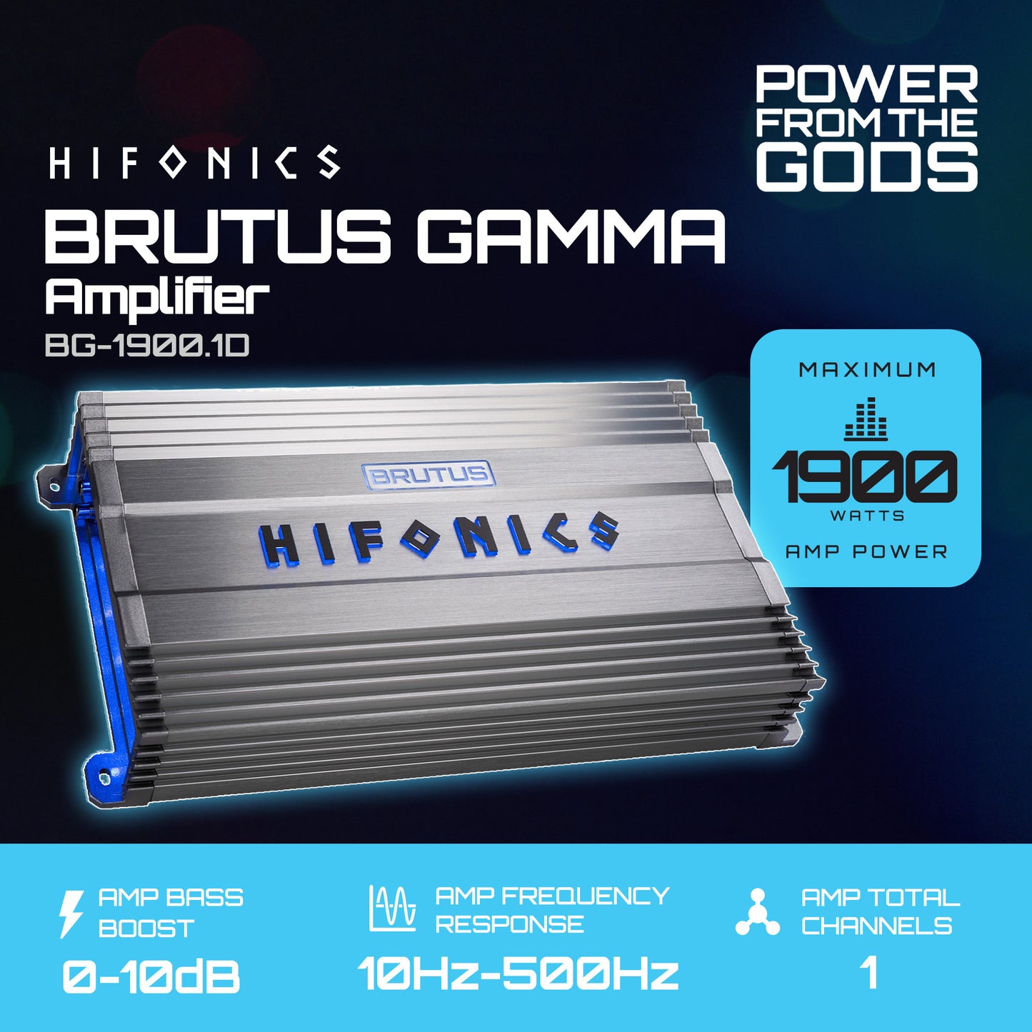 Hifonics BG-1900.1D Brutus Gamma Monoblock Super D Class 1900 Watt Car Audio Sound System Subwoofer Speaker Amp Amplifier with Bass Knob