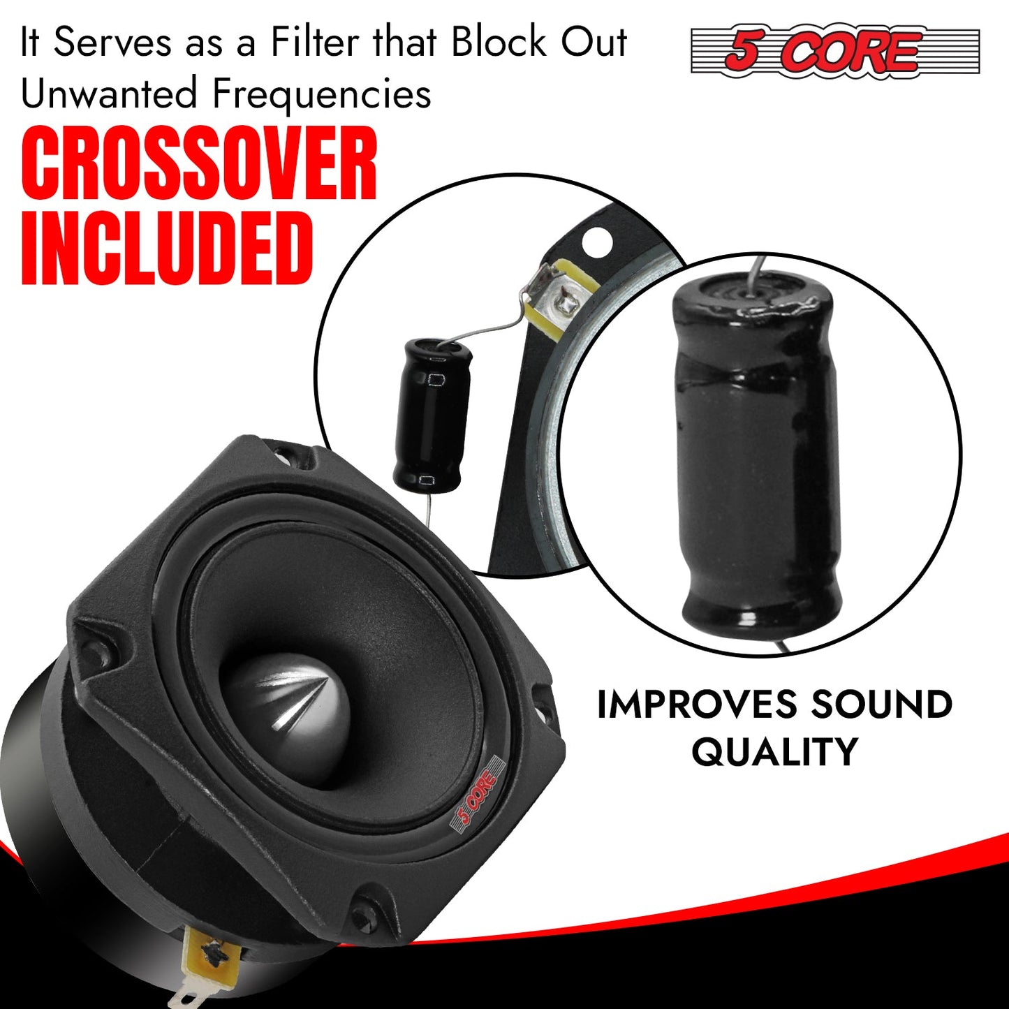 5 CORE Tweeters Speakers Car Audio Pair 600W Combined Peak 4 Ohm 3.5 Inch Aluminum Super Bullet Tuiters para Sonido para Carro - TW BLT 150 BLK Pair