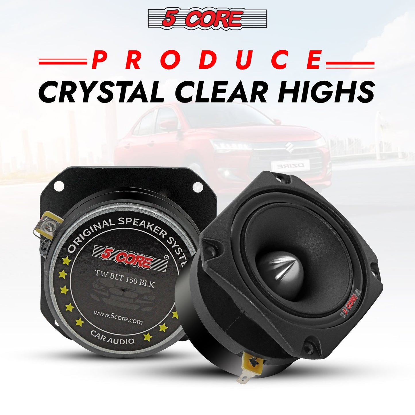 5 CORE Tweeters Speakers Car Audio Pair 600W Combined Peak 4 Ohm 3.5 Inch Aluminum Super Bullet Tuiters para Sonido para Carro - TW BLT 150 BLK Pair