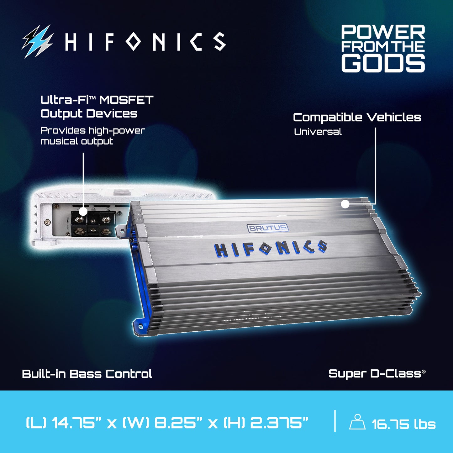 Hifonics Brutus Gamma Monoblock Super D Class Car Audio Sound System Subwoofer Speaker Amp Amplifier with Bass Knob