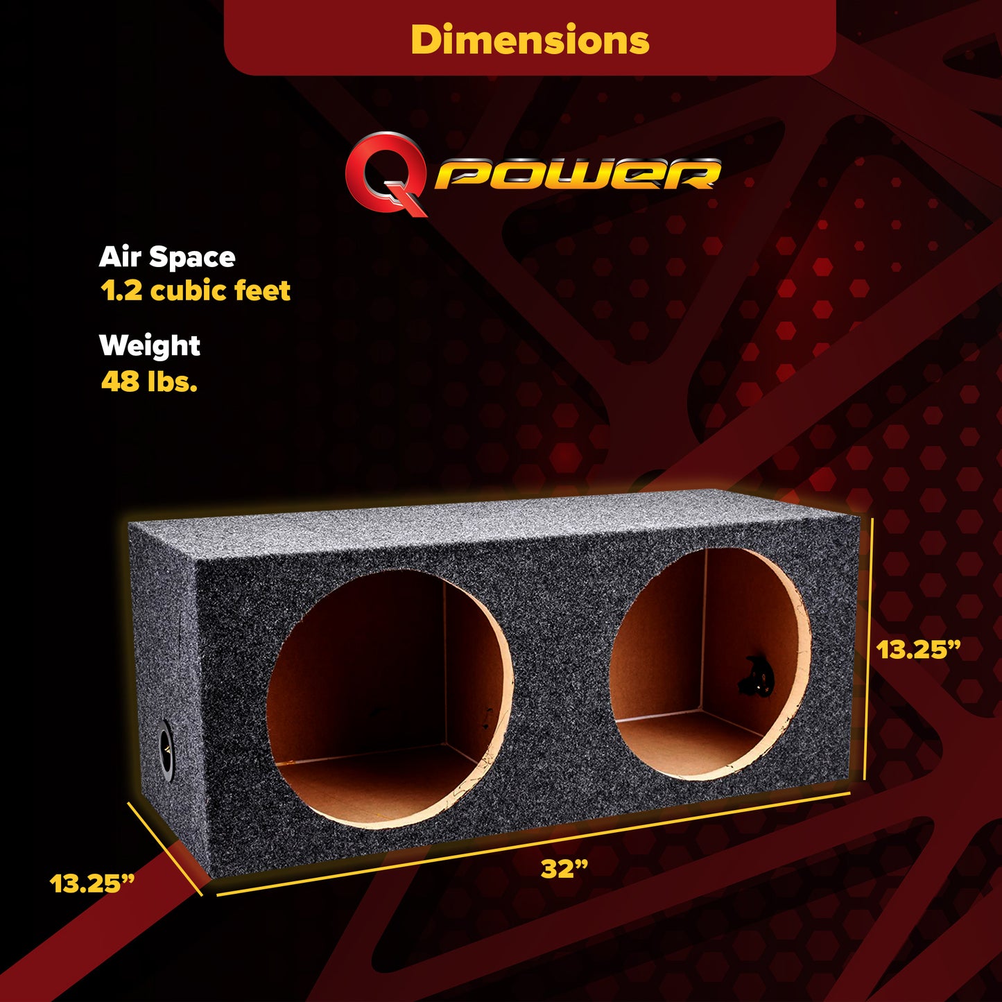 QPower 12 Inch Heavy-Duty Dual Sealed Carpet Covered Durable Car Audio Vehicle Subwoofer Enclosure Woofer Box, Charcoal Gray