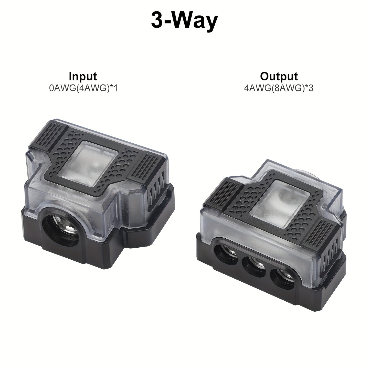 Universal Power Distribution Block, 2/3/4 Way Amplifier Connector, For Car & Marine Audio Enthusiasts, Multiple Gauge Outputs 0/2/4 AWG and 4/8/10 AWG, for Upgrading Car Stereo Systems & Car Audio, Without Battery