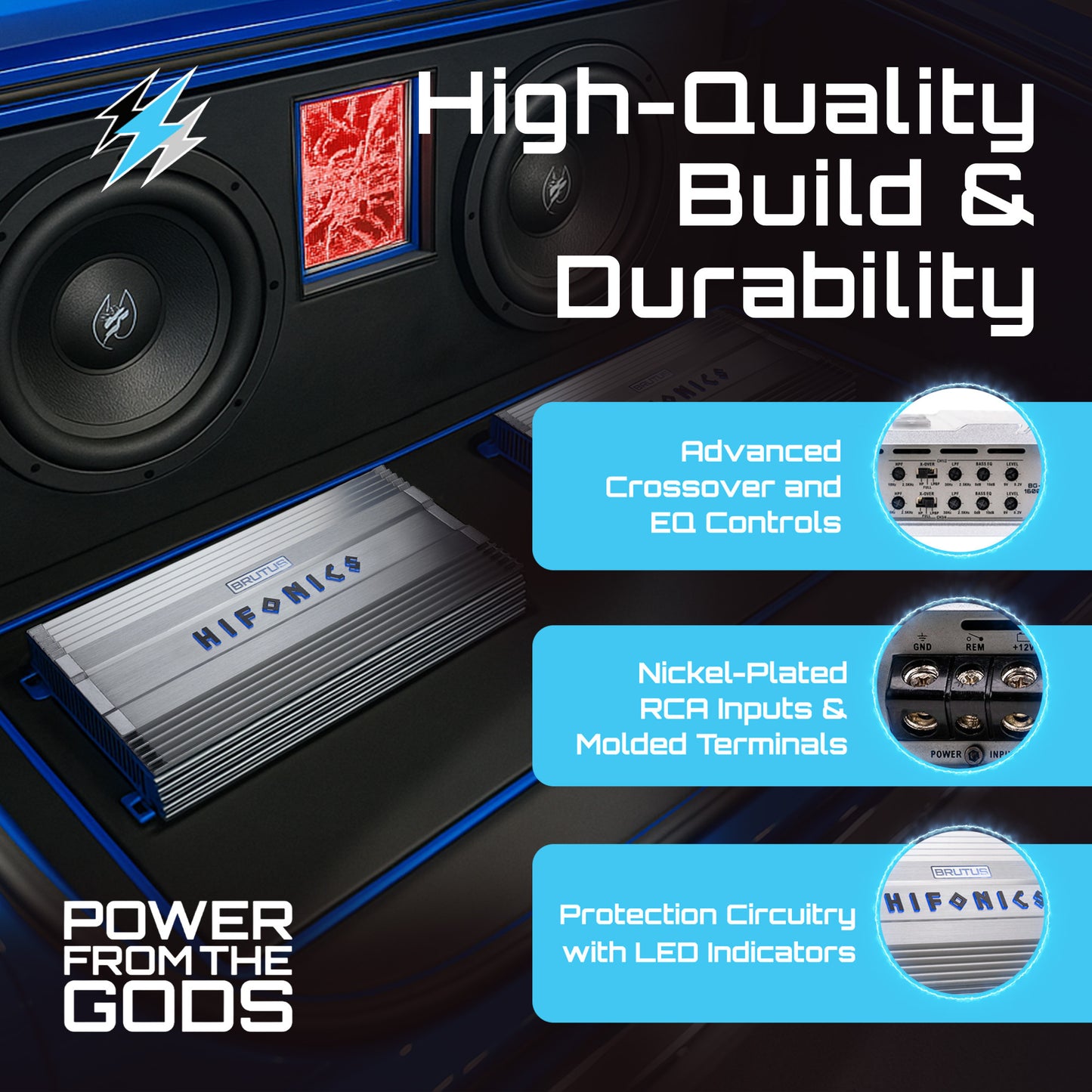 Hifonics Brutus Gamma Monoblock Super D Class Car Audio Sound System Subwoofer Speaker Amp Amplifier with Bass Knob