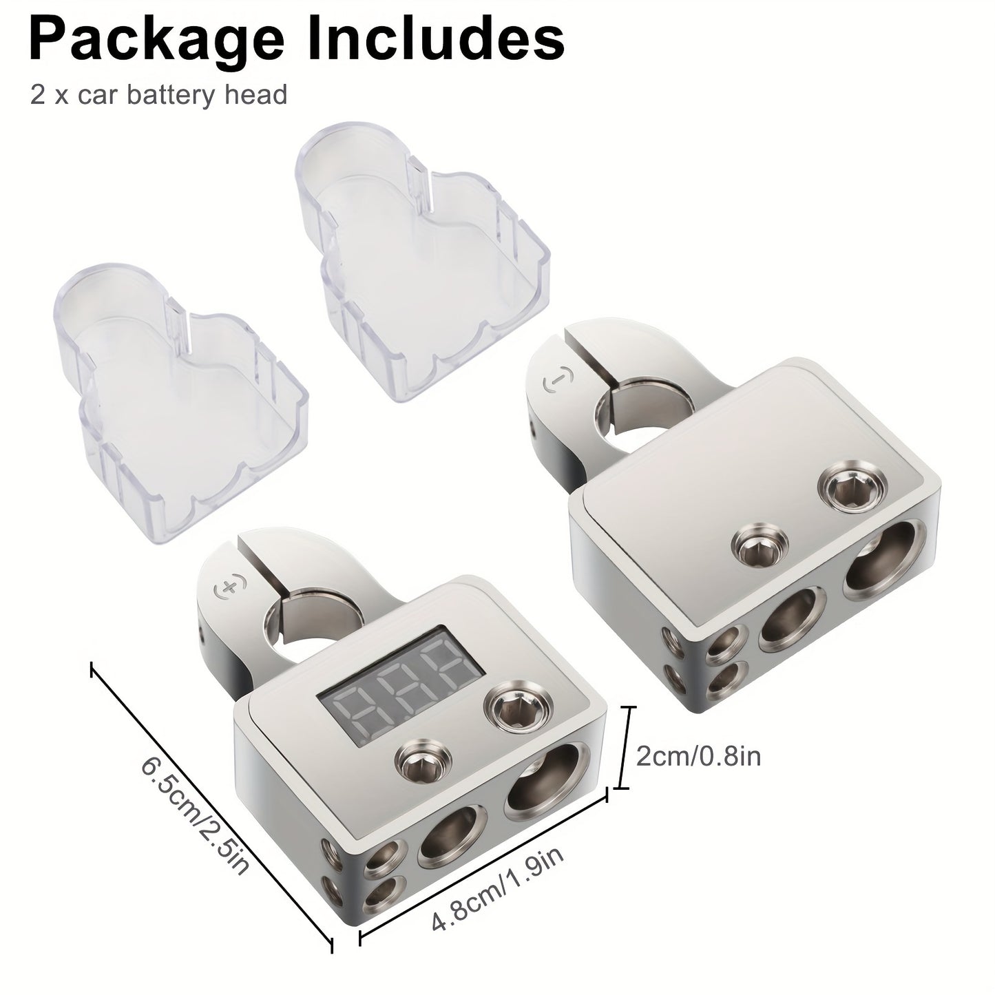 2pcs Digital Car Battery Terminal Connectors, DC 12-24V 0/2/4/8/10 Gauge Positive Negative, for Car Audio, Marine, Truck
