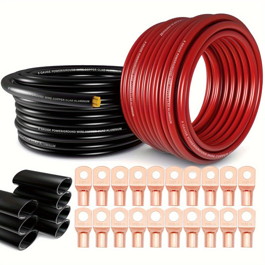 1/0 Gauge Wires (20 Feet Each - Red/black), (25 Feet Each - Red/black) Copper-clad Aluminum CCA - Primary Automotive Wires, Automotive Amplifier Power And Ground Cables, Car Audio Speaker Battery Cables, Solar, Automotive, RV