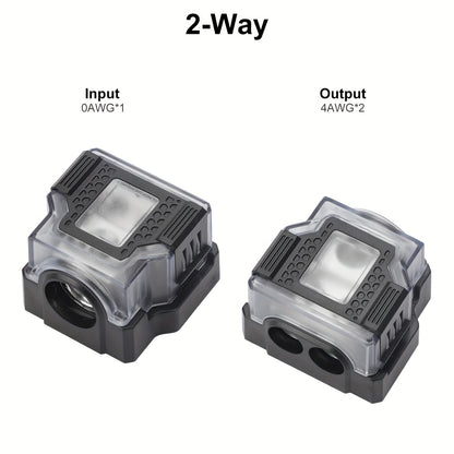 Universal Power Distribution Block, 2/3/4 Way Amplifier Connector, For Car & Marine Audio Enthusiasts, Multiple Gauge Outputs 0/2/4 AWG and 4/8/10 AWG, for Upgrading Car Stereo Systems & Car Audio, Without Battery