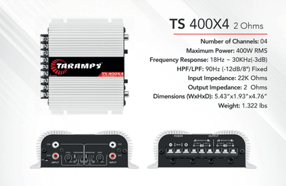 TS400X4 400W RMS 4 Channel Amplifier Ultra Compact Class D 2 Ohm Stable for Car Audio Systems Ships from USA
