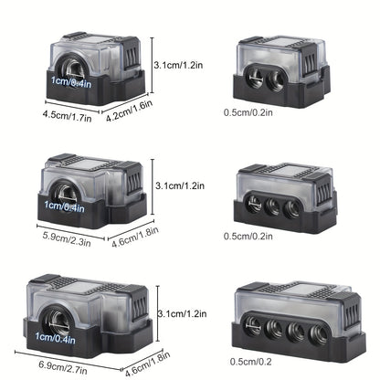 Universal Power Distribution Block, 2/3/4 Way Amplifier Connector, For Car & Marine Audio Enthusiasts, Multiple Gauge Outputs 0/2/4 AWG and 4/8/10 AWG, for Upgrading Car Stereo Systems & Car Audio, Without Battery