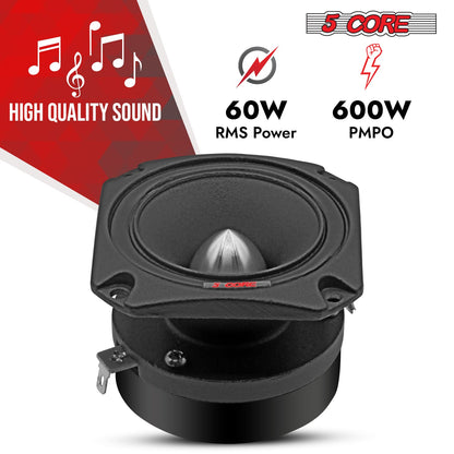 5 CORE Tweeters Speakers Car Audio Pair 600W Combined Peak 4 Ohm 3.5 Inch Aluminum Super Bullet Tuiters para Sonido para Carro - TW BLT 150 BLK Pair