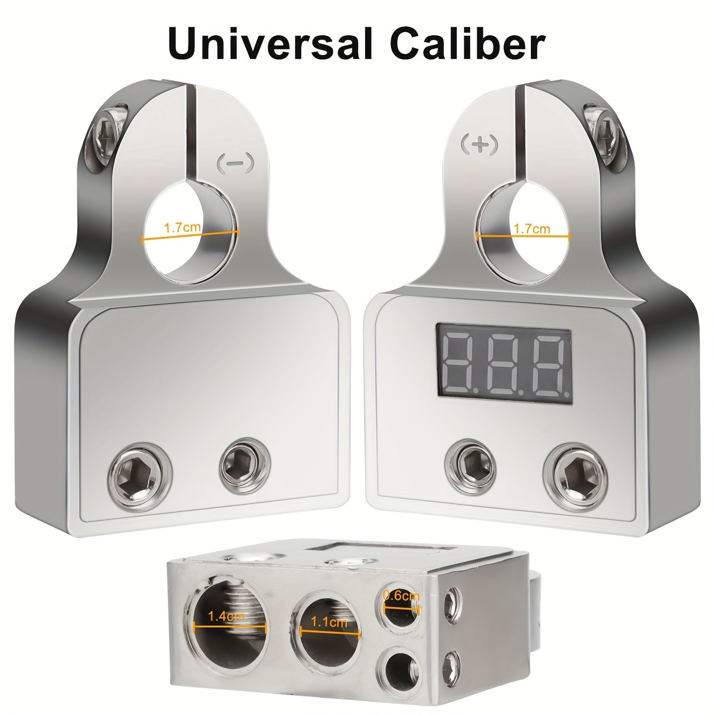 2pcs Digital Car Battery Terminal Connectors, DC 12-24V 0/2/4/8/10 Gauge Positive Negative, for Car Audio, Marine, Truck