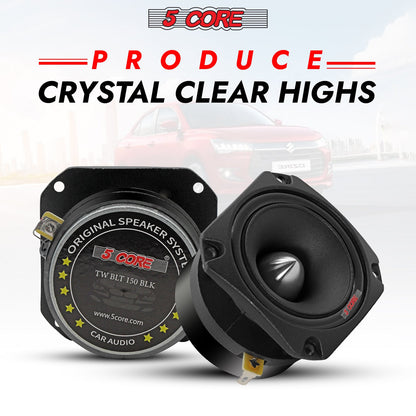 5 CORE Tweeters Speakers Car Audio Pair 600W Combined Peak 4 Ohm 3.5 Inch Aluminum Super Bullet Tuiters para Sonido para Carro - TW BLT 150 BLK Pair
