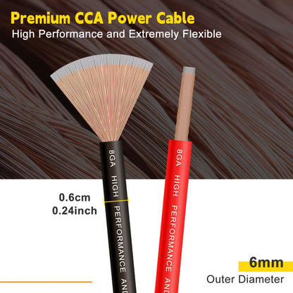8 Gauge Wire 50ft CCA Wire, (25ft Black+25ft Red) Automotive Wire Car Audio Battery Cable, Power/Ground Wire, Marine, Welding Cable, Electrical Wire Audio Wiring For Speaker Amp