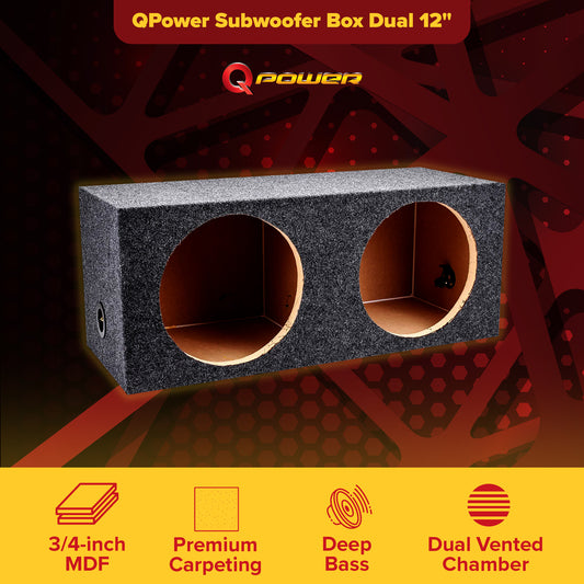 QPower 12 Inch Heavy-Duty Dual Sealed Carpet Covered Durable Car Audio Vehicle Subwoofer Enclosure Woofer Box, Charcoal Gray