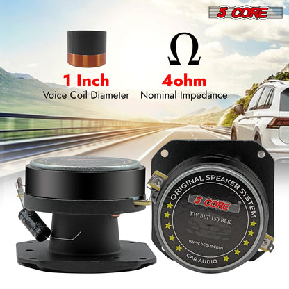 5 CORE Tweeters Speakers Car Audio Pair 600W Combined Peak 4 Ohm 3.5 Inch Aluminum Super Bullet Tuiters para Sonido para Carro - TW BLT 150 BLK Pair