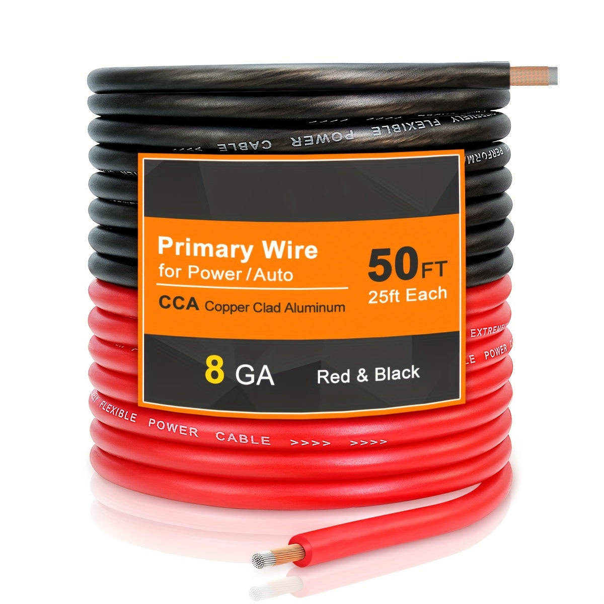 8 Gauge Wire 50ft CCA Wire, (25ft Black+25ft Red) Automotive Wire Car Audio Battery Cable, Power/Ground Wire, Marine, Welding Cable, Electrical Wire Audio Wiring For Speaker Amp