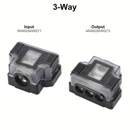 Universal Power Distribution Block, 2/3/4 Way Amplifier Connector, For Car & Marine Audio Enthusiasts, Multiple Gauge Outputs 0/2/4 AWG and 4/8/10 AWG, for Upgrading Car Stereo Systems & Car Audio, Without Battery